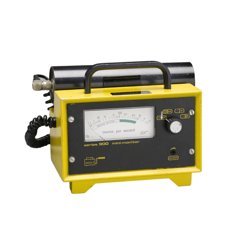 Radiation Monitor Mini 900 Series showcased in yellow and black.