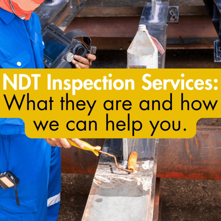 NDT Inspection Services and a person using paint to detect imperfections on a metallic object.